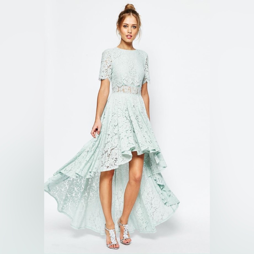 ASOS Lace High-Low Dress in Soft Mint